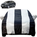 Autofact Zest Car Cover - EasyShield - Car Body Cover for Tata Zest - With Mirror Pockets, Triple Stitched, Bottom Fully Elastic, Adjustable Belt and Buckle (White Blue Stripes)