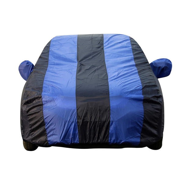 Autofact A4 Car Cover - EasyShield - Car Body Cover for Audi A4 - With Mirror Pockets, Triple Stitched, Bottom Fully Elastic, Adjustable Belt and Buckle (Royal Blue Stripes)