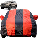 Autofact Endeavour Car Cover - EasyShield - Car Body Cover for Ford Endeavour - With Mirror Pockets, Triple Stitched, Bottom Fully Elastic, Adjustable Belt and Buckle (Red Blue Stripes)