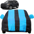 Autofact Compass Car Cover - EasyShield - Car Body Cover for Jeep Compass - With Mirror Pockets, Triple Stitched, Bottom Fully Elastic, Adjustable Belt and Buckle (Teak Blue Stripes)