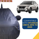 Autofact Creta New Car Cover - CoreProtect - Water Resistant Car Body Cover for Hyundai Creta New - With Mirror Pockets, Triple Stitched, Bottom Fully Elastic, Adjustable Belt and Buckle (Grey 210D)