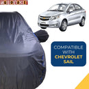 Autofact Sail Car Cover - CoreProtect - Water Resistant Car Body Cover for Chevrolet Sail - With Mirror Pockets, Triple Stitched, Bottom Fully Elastic, Adjustable Belt and Buckle (Grey 210D)