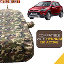 Autofact i20 Active Car Cover - TearTough - Dog Proof / Waterproof Car Body Cover for Hyundai i20 Active - With Mirror & Antenna Pockets, Triple Stitched, Bottom Fully Elastic, Adjustable Belt and Buckle (Jungle Print 4x4)
