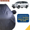 Autofact Innova Old Model Car Cover - CoreProtect - Water Resistant Car Body Cover for Toyota Innova Old Model - With Mirror Pockets, Triple Stitched, Bottom Fully Elastic, Adjustable Belt and Buckle (Grey 210D)