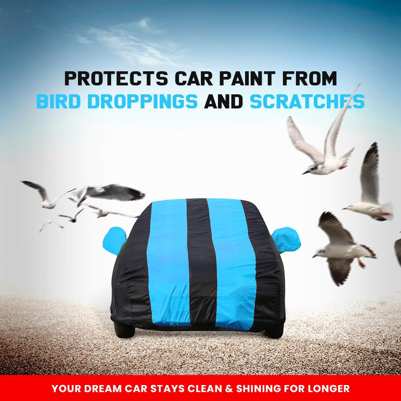 Autofact Scorpio Car Cover - EasyShield - Car Body Cover for Mahindra Scorpio - With Mirror Pockets, Triple Stitched, Bottom Fully Elastic, Adjustable Belt and Buckle (Teak Blue Stripes)