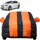 Autofact Elantra Car Cover - EasyShield - Car Body Cover for Hyundai Elantra - With Mirror Pockets, Triple Stitched, Bottom Fully Elastic, Adjustable Belt and Buckle (Orange Blue Stripes)