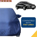 Autofact Linea Car Cover - CoreProtect - Water Resistant Car Body Cover for Fiat Linea - With Mirror Pockets, Triple Stitched, Bottom Fully Elastic, Adjustable Belt and Buckle (Navy 210D)