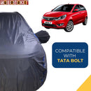 Autofact Bolt Car Cover - CoreProtect - Water Resistant Car Body Cover for Tata Bolt - With Mirror Pockets, Triple Stitched, Bottom Fully Elastic, Adjustable Belt and Buckle (Grey 210D)
