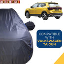 Autofact Taigun Car Cover - CoreProtect - Water Resistant Car Body Cover for Volkswagen Taigun - With Mirror Pockets, Triple Stitched, Bottom Fully Elastic, Adjustable Belt and Buckle (Grey 210D)