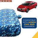 Autofact Civic New Model Car Cover - TearTough - Dog Proof / Waterproof Car Body Cover for Honda Civic New Model - With Mirror Pockets, Triple Stitched, Bottom Fully Elastic, Adjustable Belt and Buckle (Airforce Blue 4x4)