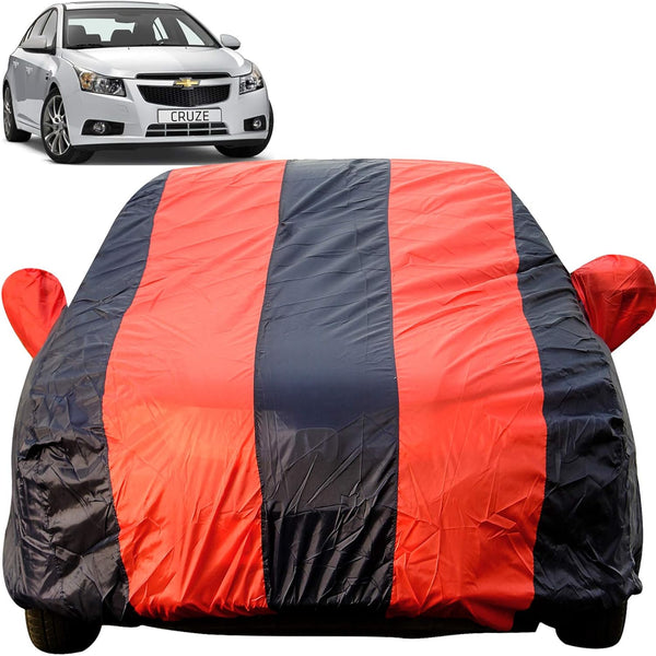Autofact Cruze Car Cover - EasyShield - Car Body Cover for Chevrolet Cruze - With Mirror Pockets, Triple Stitched, Bottom Fully Elastic, Adjustable Belt and Buckle (Red Blue Stripes)