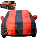 Autofact Harrier Car Cover - EasyShield - Car Body Cover for Tata Harrier - With Mirror Pockets, Triple Stitched, Bottom Fully Elastic, Adjustable Belt and Buckle (Red Blue Stripes)
