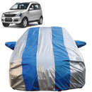 Autofact Quanto Car Cover - FlexGuard - Waterproof Car Body Cover for Mahindra Quanto - With Mirror Pockets, Triple Stitched, Bottom Fully Elastic, Adjustable Belt and Buckle (Silver / Blue Stripes)