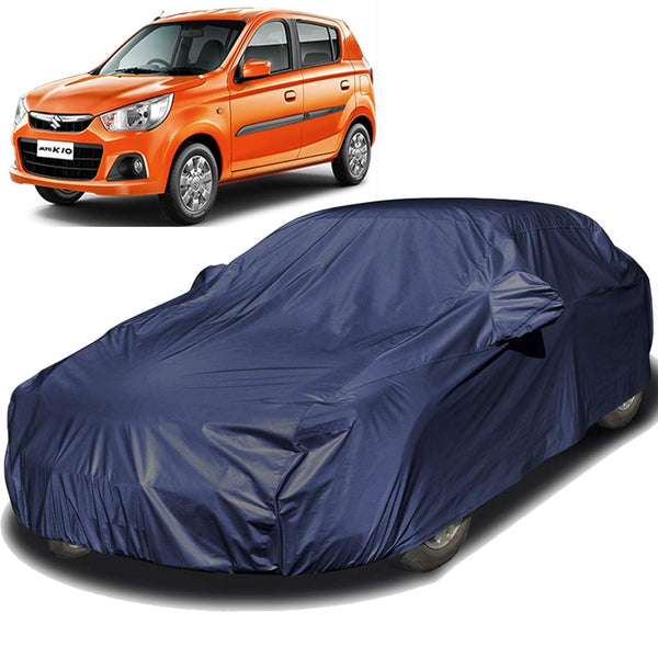 Autofact Alto K10 Old Model Car Cover - EasyShield - Car Body Cover for Maruti Alto K10 Old Model - With Mirror Pockets, Triple Stitched, Bottom Fully Elastic, Adjustable Belt and Buckle (Navy 190T)