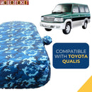 Autofact Qualis Car Cover - TearTough - Dog Proof / Waterproof Car Body Cover for Toyota Qualis - With Mirror Pockets, Triple Stitched, Bottom Fully Elastic, Adjustable Belt and Buckle (Airforce Blue 4x4)