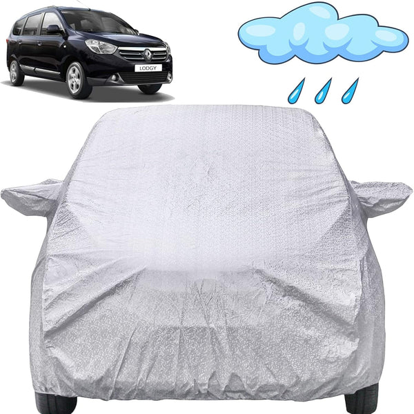 Autofact Lodgy Car Cover - FlexGuard - Waterproof Car Body Cover for Renaults Lodgy - With Mirror Pockets, Triple Stitched, Bottom Fully Elastic, Adjustable Belt and Buckle (Silver)