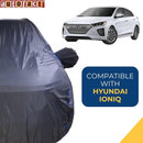 Autofact Ioniq Car Cover - CoreProtect - Water Resistant Car Body Cover for Hyundai Ioniq - With Mirror Pockets, Triple Stitched, Bottom Fully Elastic, Adjustable Belt and Buckle (Grey 210D)