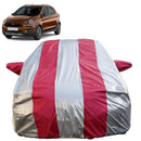 Autofact Freestyle Car Cover - FlexGuard - Waterproof Car Body Cover for Ford Freestyle - With Mirror Pockets, Triple Stitched, Bottom Fully Elastic, Adjustable Belt and Buckle (Silver / Pink Stripes)