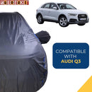 Autofact Q3 Car Cover - CoreProtect - Water Resistant Car Body Cover for Audi Q3 - With Mirror Pockets, Triple Stitched, Bottom Fully Elastic, Adjustable Belt and Buckle (Grey 210D)