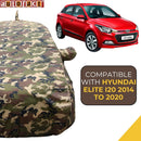 Autofact Elite I20 Car Cover - TearTough - Dog Proof / Waterproof Car Body Cover for Hyundai Elite I20 - With Mirror & Antenna Pockets, Triple Stitched, Bottom Fully Elastic, Adjustable Belt and Buckle (Jungle Print 4x4)