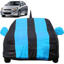Autofact Verna Fludic Car Cover - EasyShield - Car Body Cover for Hyundai Verna Fludic - With Mirror Pockets, Triple Stitched, Bottom Fully Elastic, Adjustable Belt and Buckle (Teak Blue Stripes)