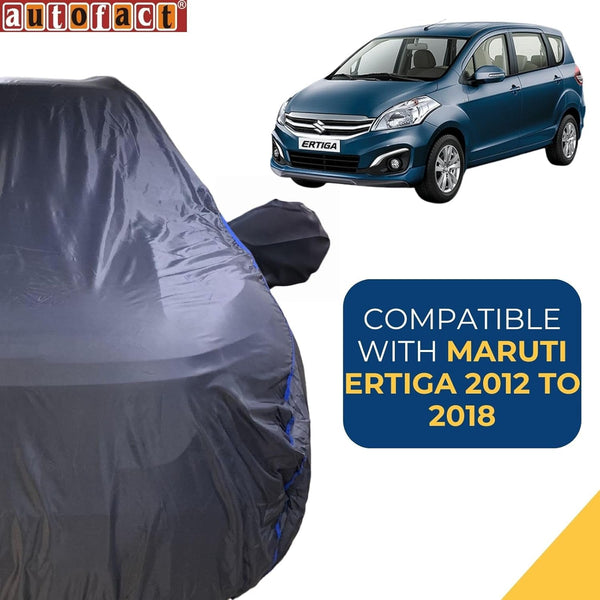 Autofact Ertiga Car Cover - CoreProtect - Water Resistant Car Body Cover for Maruti Ertiga - With Mirror Pockets, Triple Stitched, Bottom Fully Elastic, Adjustable Belt and Buckle (Grey 210D)