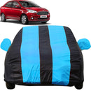 Autofact Figo Aspire Car Cover - EasyShield - Car Body Cover for Ford Figo Aspire - With Mirror Pockets, Triple Stitched, Bottom Fully Elastic, Adjustable Belt and Buckle (Teak Blue Stripes)