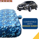 Autofact Sunny Car Cover - TearTough - Dog Proof / Waterproof Car Body Cover for Nissan Sunny - With Mirror Pockets, Triple Stitched, Bottom Fully Elastic, Adjustable Belt and Buckle (Airforce Blue 4x4)