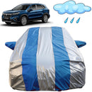 Autofact Scross Car Cover - FlexGuard - Waterproof Car Body Cover for Maruti Scross - With Mirror & Antenna Pockets, Triple Stitched, Bottom Fully Elastic, Adjustable Belt and Buckle (Silver / Blue Stripes)