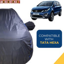 Autofact Hexa Car Cover - CoreProtect - Water Resistant Car Body Cover for Tata Hexa - With Mirror Pockets, Triple Stitched, Bottom Fully Elastic, Adjustable Belt and Buckle (Grey 210D)
