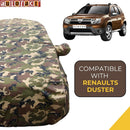 Autofact Duster Car Cover - TearTough - Dog Proof / Waterproof Car Body Cover for Renaults Duster - With Mirror Pockets, Triple Stitched, Bottom Fully Elastic, Adjustable Belt and Buckle (Jungle Print 4x4)