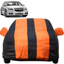 Autofact Cruze Car Cover - EasyShield - Car Body Cover for Chevrolet Cruze - With Mirror Pockets, Triple Stitched, Bottom Fully Elastic, Adjustable Belt and Buckle (Orange Blue Stripes)
