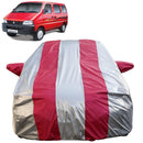 Autofact Eeco Car Cover - FlexGuard - Waterproof Car Body Cover for Maruti Eeco - With Mirror Pockets, Triple Stitched, Bottom Fully Elastic, Adjustable Belt and Buckle (Silver / Pink Stripes)