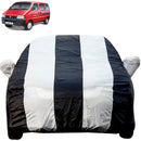 Autofact Eeco Car Cover - EasyShield - Car Body Cover for Maruti Eeco - With Mirror Pockets, Triple Stitched, Bottom Fully Elastic, Adjustable Belt and Buckle (White Blue Stripes)