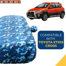 Autofact Etios Cross Car Cover - TearTough - Dog Proof / Waterproof Car Body Cover for Toyota Etios Cross - With Mirror Pockets, Triple Stitched, Bottom Fully Elastic, Adjustable Belt and Buckle (Airforce Blue 4x4)