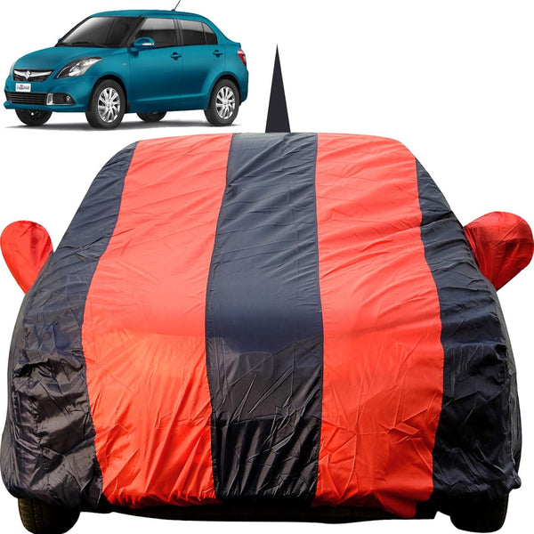 Autofact Swift Dzire 2012 to 2016 Car Cover - EasyShield - Car Body Cover for Maruti Swift Dzire 2012 to 2016 - With Mirror Pockets, Triple Stitched, Bottom Fully Elastic, Adjustable Belt and Buckle (Red Blue Stripes)