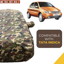 Autofact Indica Car Cover - TearTough - Dog Proof / Waterproof Car Body Cover for Tata Indica - With Mirror Pockets, Triple Stitched, Bottom Fully Elastic, Adjustable Belt and Buckle (Jungle Print 4x4)