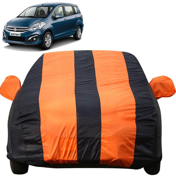 Autofact Ertiga Car Cover - EasyShield - Car Body Cover for Maruti Ertiga - With Mirror Pockets, Triple Stitched, Bottom Fully Elastic, Adjustable Belt and Buckle (Orange Blue Stripes)