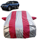 Autofact Pajero Car Cover - FlexGuard - Waterproof Car Body Cover for Mitsubishi Pajero - With Mirror Pockets, Triple Stitched, Bottom Fully Elastic, Adjustable Belt and Buckle (Silver / Pink Stripes)