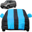Autofact TUV 300 Car Cover - EasyShield - Car Body Cover for Mahindra TUV 300 - With Mirror Pockets, Triple Stitched, Bottom Fully Elastic, Adjustable Belt and Buckle (Teak Blue Stripes)