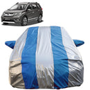 Autofact BRV Car Cover - FlexGuard - Waterproof Car Body Cover for Honda BRV - With Mirror Pockets, Triple Stitched, Bottom Fully Elastic, Adjustable Belt and Buckle (Silver / Blue Stripes)