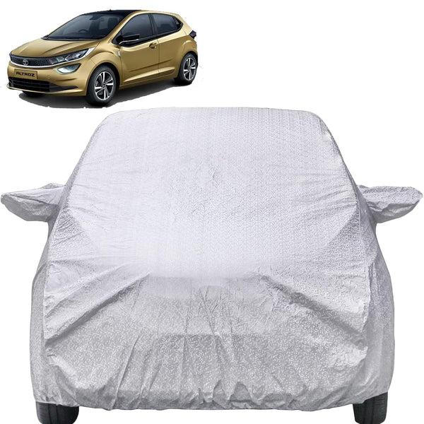 Autofact Altroz Car Cover - FlexGuard - Waterproof Car Body Cover for Tata Altroz - With Mirror Pockets, Triple Stitched, Bottom Fully Elastic, Adjustable Belt and Buckle (Silver)