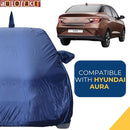 Autofact Aura Car Cover - CoreProtect - Water Resistant Car Body Cover for Hyundai Aura - With Mirror & Antenna Pockets, Triple Stitched, Bottom Fully Elastic, Adjustable Belt and Buckle (Navy 210D)
