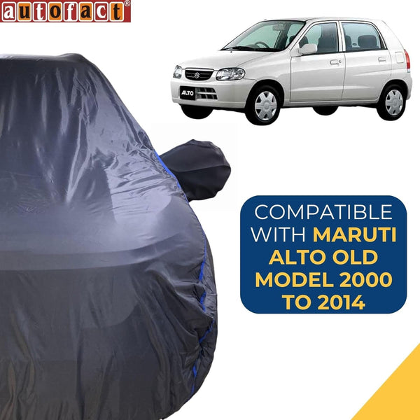 Autofact Alto Old Model Car Cover - CoreProtect - Water Resistant Car Body Cover for Maruti Alto Old Model - With Mirror Pockets, Triple Stitched, Bottom Fully Elastic, Adjustable Belt and Buckle (Grey 210D)