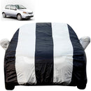 Autofact Indica Car Cover - EasyShield - Car Body Cover for Tata Indica - With Mirror Pockets, Triple Stitched, Bottom Fully Elastic, Adjustable Belt and Buckle (White Blue Stripes)
