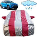 Autofact Urban Cruiser Hyryder Car Cover - FlexGuard - Waterproof Car Body Cover for Toyota Urban Cruiser Hyryder - With Mirror Pockets, Triple Stitched, Bottom Fully Elastic, Adjustable Belt and Buckle (Silver / Pink Stripes)