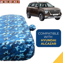 Autofact Alcazar Car Cover - TearTough - Dog Proof / Waterproof Car Body Cover for Hyundai Alcazar - With Mirror Pockets, Triple Stitched, Bottom Fully Elastic, Adjustable Belt and Buckle (Airforce Blue 4x4)