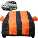 Autofact Santro Xing Car Cover - EasyShield - Car Body Cover for Hyundai Santro Xing - With Mirror Pockets, Triple Stitched, Bottom Fully Elastic, Adjustable Belt and Buckle (Orange Blue Stripes)