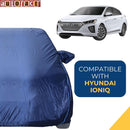 Autofact Ioniq Car Cover - CoreProtect - Water Resistant Car Body Cover for Hyundai Ioniq - With Mirror Pockets, Triple Stitched, Bottom Fully Elastic, Adjustable Belt and Buckle (Navy 210D)