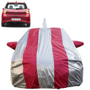 Autofact Grand I10 Nios Car Cover - FlexGuard - Waterproof Car Body Cover for Hyundai Grand I10 Nios - With Mirror & Antenna Pockets, Triple Stitched, Bottom Fully Elastic, Adjustable Belt and Buckle (Silver / Pink Stripes)